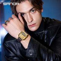 SANDA 6210 Jam Tangan Elektronik Pria Fashion Stainless Steel Persegi 2024 Gerakan Ganda Tahan Air Suhu Cerdas