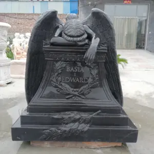 Özel el Carve siyah taş mezar taşı mermer melek mezar taşı anıtlar melek mezarlığı