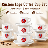 Ensemble de tasses à café et soucoupes en céramique avec logo personnalisé, vente en gros, tasse à expresso et cappuccino blanche, OEM ODM pour café, restaurant, hôtel