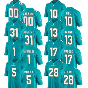 2024 camisetas del equipo Aqua Miami Dolphins para hombre camisetas de fútbol americano personalizadas cosidas bordadas al por mayor