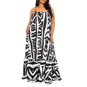 Vestido de meia-irmã plus size com estampa digital de sublimação para mulheres, vestido maxi com alças ajustáveis, estampa de animais