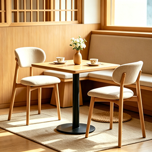 Chaise de salle à manger scandinave minimaliste en tissu rembourré, dossier incurvé enveloppé, <span class=keywords><strong>pieds</strong></span> en bois massif, chaise ergonomique pour salle à manger - Product Image 1