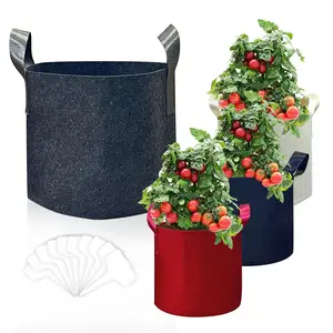 Hydroponics Plant Fibre Flower Grow Bags Flower Pot Non Woven Reinforced Grow Bag 5 Gallon Round