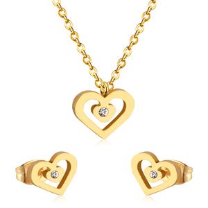 Conjunto de Joyería de Estilo Moderno, Acero Inoxidable, Zirconia, Collar y Pendientes con Forma de Corazón, Colgante de Cadena para Chicas y Mujeres, Precio al por Mayor - Product Image 1