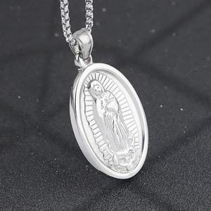 Collar de la Virgen María en Acero Inoxidable, Joyería Religiosa Cristiana, Medalla Ovalada, Colgante de la Virgen para Mujeres y Hombres - Product Image 3