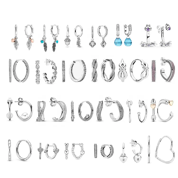 S925 Silver Euro American D I Y Earrings Pan Series Male and Female Couple Earrings Leaf Crystal Earrings