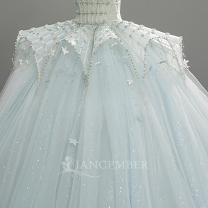Robe de mariée de luxe Sfy298 de haute qualité, magnifique, sans bretelles, en dentelle, avec taille ornée de multiples perles, et jupe volumineuse pour femme Jancember - Product Image 5