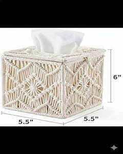 Funda de macramé boho para caja de pañuelos, soporte decorativo cuadrado para pañuelos, cuerda de algodón con cuentas, decoración para el hogar, para la sala de estar - Product Image 1