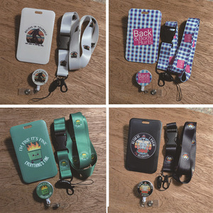 Factory direct stock of easy-open <b>buckle</b> pattern UV printed card holders, polyester lanyard webbing sets, easy-open logo can be - Product Image 1