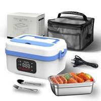 Boîte à lunch électrique chauffante sans eau, rechargeable par USB, avec contrôle par bouton, fermeture à boucle, intérieur en acier inoxydable amovible