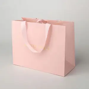 Personnalisé De Luxe Vêtements Au Détail Rose Cadeau Sac bolsas de papel Shopping Emballage Sacs En Papier avec votre propre logo Pour Les Vêtements