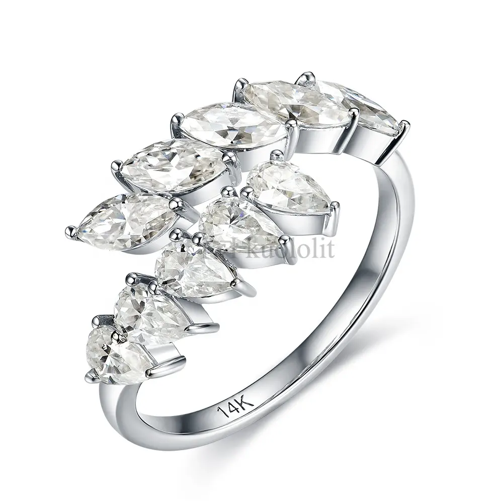 KUOLOLIT 18K, 14K de oro blanco de 10K anillo para las mujeres creado lujo diamante banda de boda nuevo Marquesa pera Moissanite