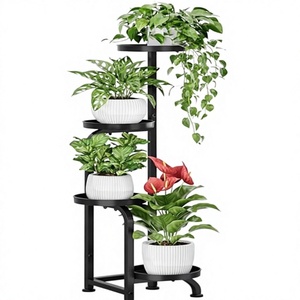 Support à plantes moderne en métal à 4 niveaux, circulaire, avec revêtement en poudre, pour plantes vertes d'intérieur - Product Image 1