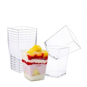 Offre Spéciale – Gobelet en plastique carré jetable à paroi simple pour crème glacée, gelée, pudding, mousse, dessert, transparent, 150 ml (5 oz), en PS, avec couvercle - Product Image 2