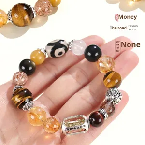 Bracciale KABA Jewelry in Pietra Occhio di Tigre, Oro Nero Super Seven, Design Originale Tre Occhi - Product Image 3