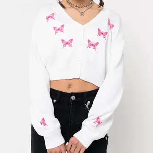 Suéter de borboleta branco personalizado, preço de fábrica, suéter com estampa de borboleta, manga curta, roupas femininas de borboleta