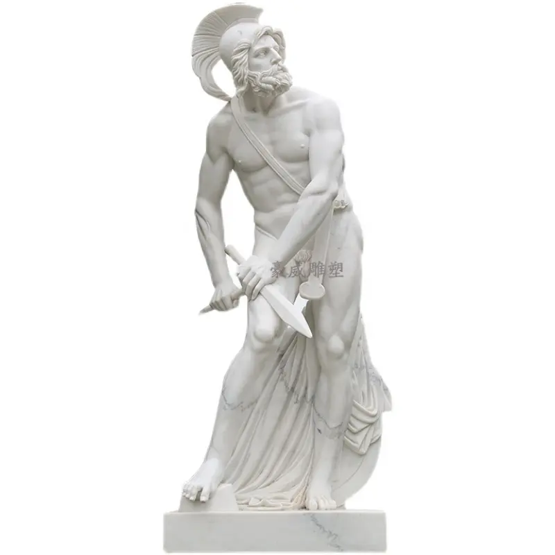 Ünlü mermer dini ayakta antik yunan adam savaşçı silah figürü heykel