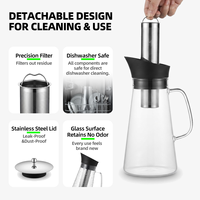 Carafe à café froid 1500 ml / 51,24 oz en verre avec filtre en acier inoxydable, moderne, écologique, grande capacité, pour café glacé et thé