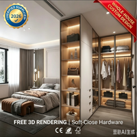 Dressing sur mesure pour toute la maison, style moderne et minimaliste, avec éclairage LED, porte en verre, armoire de rangement pour chambre à coucher