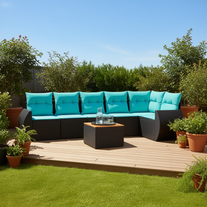 Set Divano da Esterno in Polyrattan 7 Pezzi Nero con Cuscini Design Moderno Contemporaneo per Giardino e Terrazza - Product Image 2