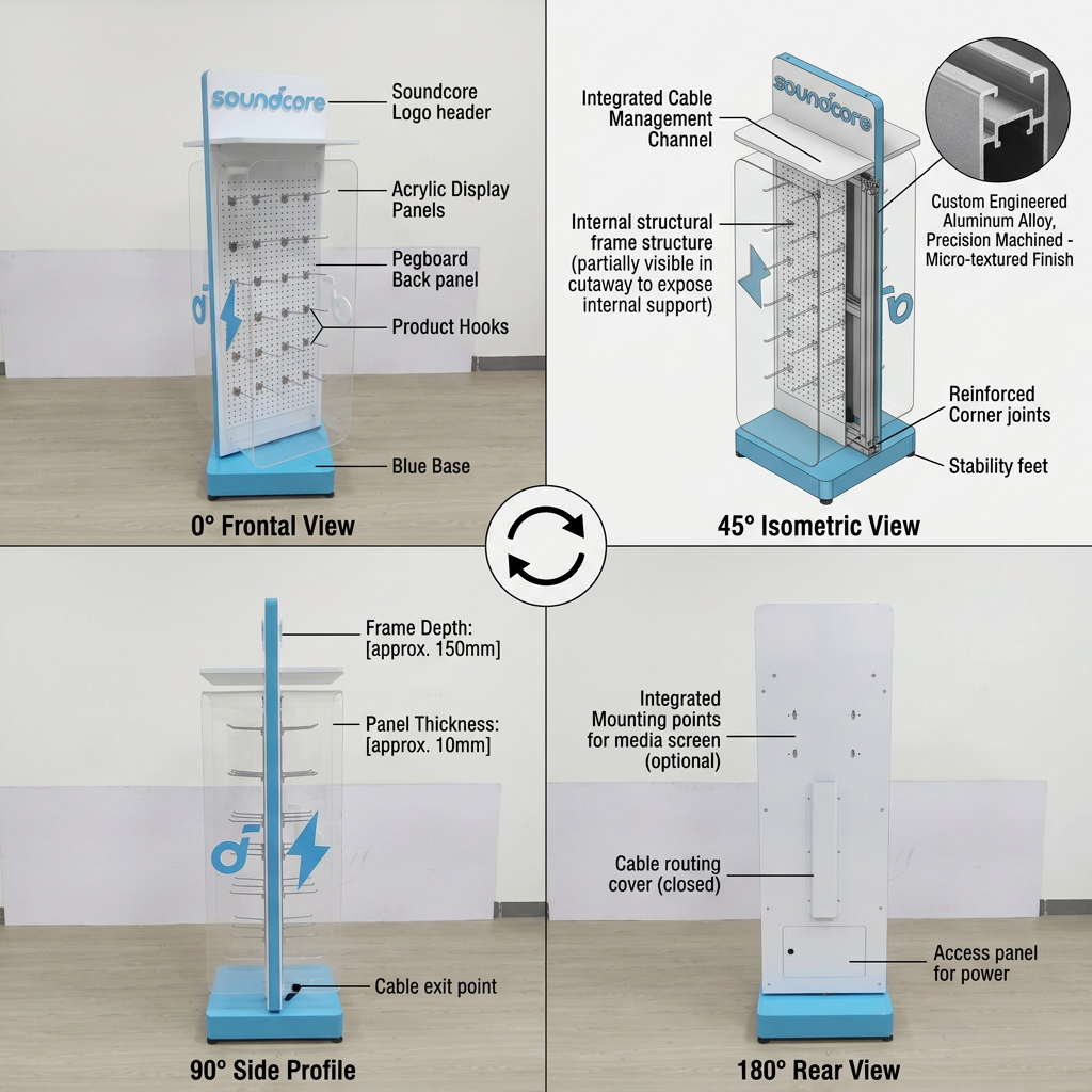 Metal Cell Phone Accessory Display Stand Pegboard Retail Rack Headphone Charging Station Aluminum POS FSDU Showcase Custom Logo — view 3