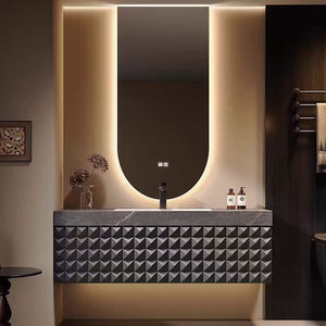 Light Luxury Lacquer MDF Hotel Style Bathroom Vanity Unit Combination Customized Minimalist Ceramic Basin - Product Image 3