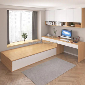Meubles de chambre modulaires personnalisables et économiques, lit de rangement en bois avec bureau, armoires murales et étagères pour appartements studios - Product Image 1