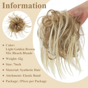 FH Extensions de cheveux synthétiques à bande élastique Brun Fibre haute température Chignon désordonné Pièces de cheveux Chouchous Prix Extensions de cheveux - Product Image 4
