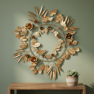 Corona Navideña Metálica Glam, Redonda, Hecha a Mano, con Flores Decorativas, Sin Iluminación, Paquete Individual, Artesanía de Alta Calidad - Product Image 3