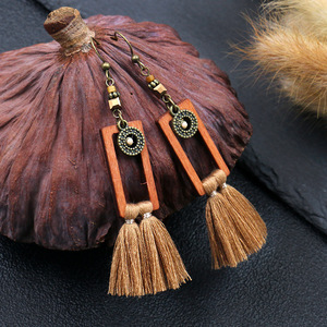 Bohemian Wooden Tassel <b>Drop</b> Earrings Antique <b>Bronze</b> Plated For Women Party Fashion Jewelry - Product Image 3
