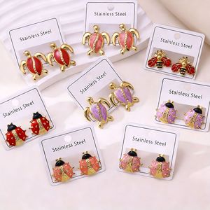 Pendientes de acero inoxidable de moda con diseño de gota de aceite, serie de tortuga marina, abeja e insectos, venta al por mayor. - Product Image 3