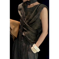 Ensemble élégant et sophistiqué de style vintage, veste amincissante à découpe croisée et pantalon large, tenue d'été respirante haut de gamme pour femmes, deux pièces