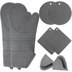 Ovenwanten En Hot Pads Sets Extra Lange Siliconen Oven Handschoenen Met Antislip Hittebestendige Hot Trivet Matten