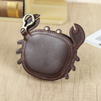Grosir CONTACT'S FAMILY CF2229 Gantungan Kunci Kulit Hewan Vintage 2-in-1 Dompet Koin Kantong Earbuds Resleting Warna Kopi