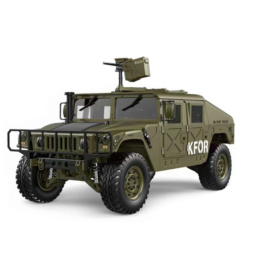 Upgraded 1/10 4X4 2.4G 4WD 16CH  Headlight and Sound HG P408 RC Army Truck Toys for Kids with Remote Control
