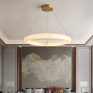 Illuminazione zelo di lusso <span class=keywords><strong>moderno</strong></span> anello di marmo luce pendente in alabastro cerchio in pelle <span class=keywords><strong>lampadario</strong></span> soggiorno - Product Image 3