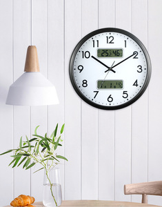 13 אינץ כפול מסך דיגיטלי שעון טמפרטורת לחות לוח שנה סלון שעון led שעון קיר 3d - Product Image 2