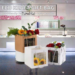 Bolsas de Compras de Cartón con Ventana Cuadrada Clásicas Hechas a Mano con Papel Kraft Reciclado, Bolsas de Regalo Ecológicas para Ropa y Juguetes - Product Image 2