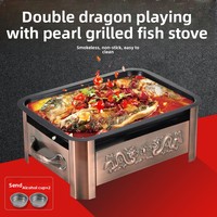 Gril à charbon rectangulaire commercial moderne en acier inoxydable, surface antiadhésive, four de rôtissage épaissi pour poisson et fruits de mer grillés