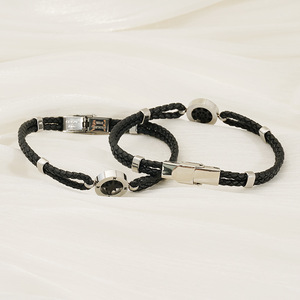 Anchor Hexagram Stainless Steel Bracelet Woven Leather Rope Titanium Steel Jewelry Fashion Charm Bracelets - Product Image 3