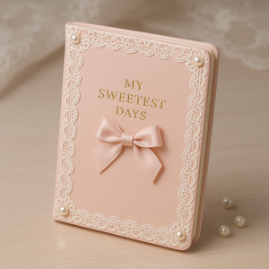 Cuaderno A5 con Lazo de Encaje, Decoración de Perlas y Detalles en Dorado, Color Rosa Dulce, para Niñas y Regalos - Product Image 3