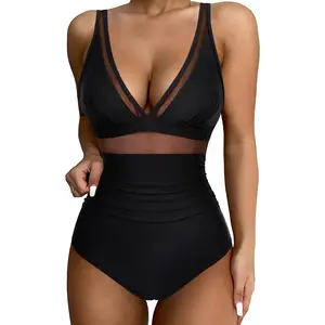 2024 New 2 Piece Mesh Spliced Swimwear For Women Sexy Tight Fashion High Waist Swimwear Open Back Bikini