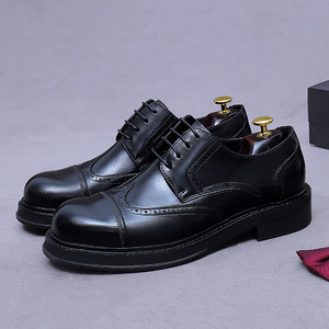 Chaussures habillées en cuir véritable pour affaires, style Oxford à bout rond, antidérapantes, massantes et désodorisantes, avec semelle en caoutchouc - Product Image 1