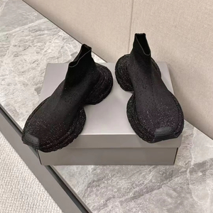 Wholesale luxurious brand knit casual shoes with thick soles and high tops <b>for</b> walking, black color, breathable <b>for</b> outdoor use - Product Image 1