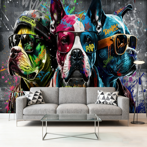 Grand <span class=keywords><strong>papier</strong></span> <span class=keywords><strong>peint</strong></span> moderne en toile pour chambre à coucher et salon, image amusante de <span class=keywords><strong>chien</strong></span> graffiti, fresque murale cool de <span class=keywords><strong>chien</strong></span>, installation facile - Product Image 1