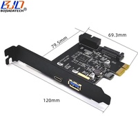 Carte d'extension adaptateur PCI-E 1X PCIe X1 pour ordinateur de bureau avec connecteurs USB 3.2 Type-A + Type-C + 19 broches et alimentation SATA 15 broches, 5 Gbit/s