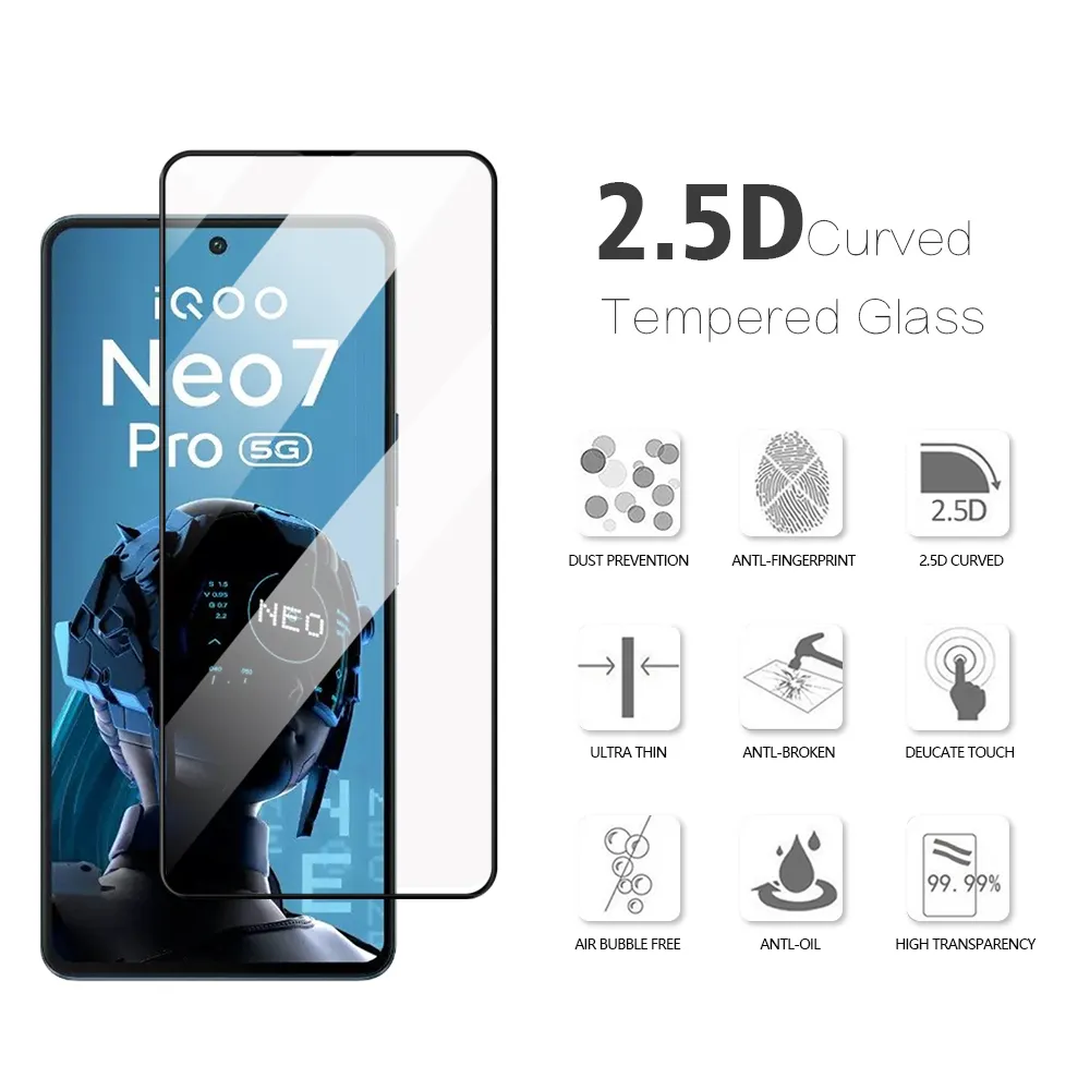 HD transparent tempered glass screen protector for VIVO iQOO Neo 7 Pro 2.5D scratch resistant screen protector