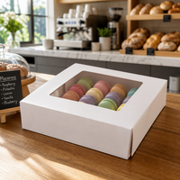 Scatola per Macaron in Cartone Bianco di Grado Alimentare con Logo Personalizzato e Finestra Trasparente per Pasticceria, Biscotti, Torte, Vendita all'Ingrosso