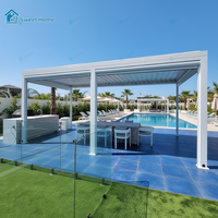 Pergola motorisée en aluminium sur mesure Sweet Home, toit à lames orientables imperméable, pour jardin, cour, patio, pavillon extérieur avec éclairage LED