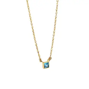 Collier avec pendentif forme géométrique carré et bleu en diamant pour femmes, purificateur d'air, plaqué or 18K, nouveau produit, vente en gros